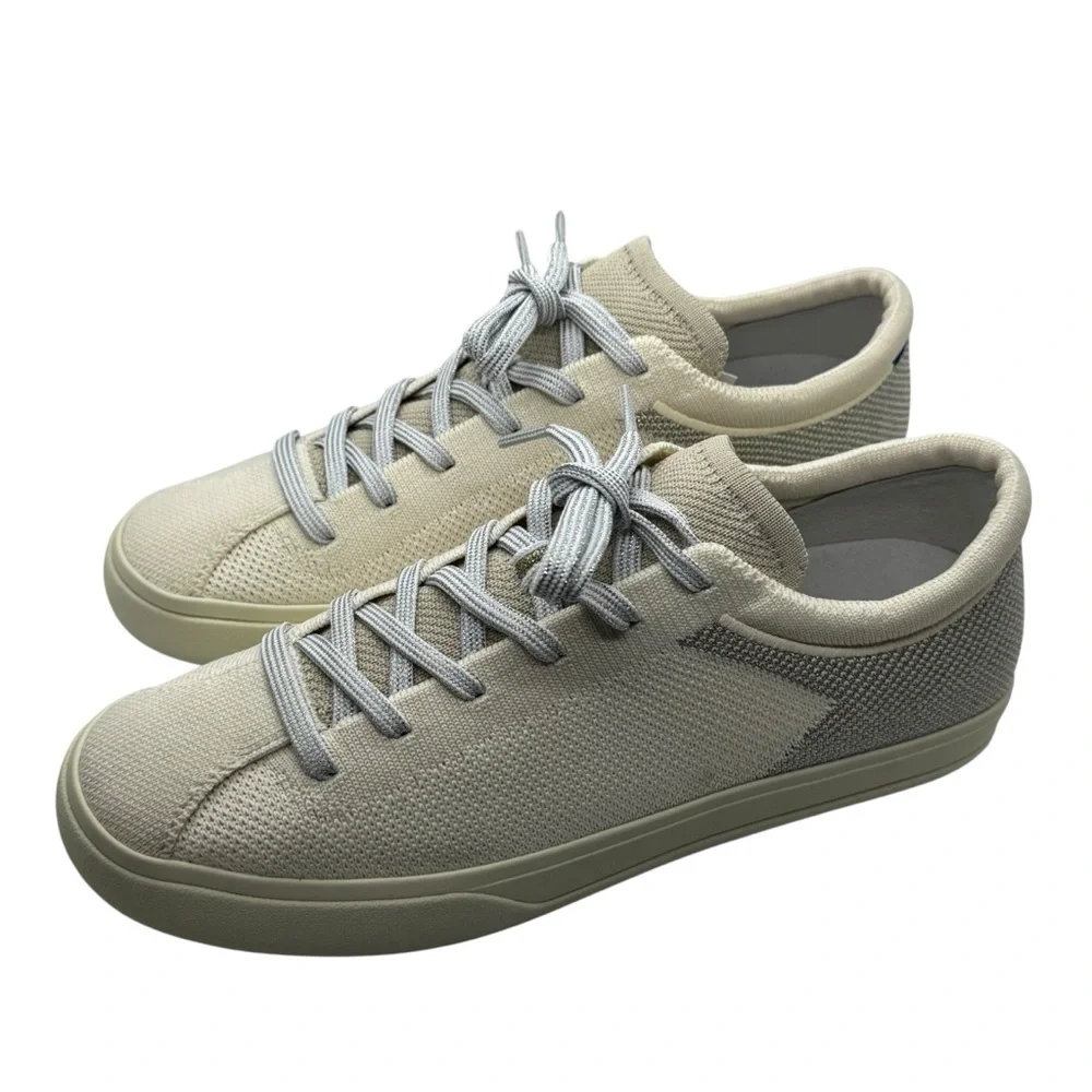 Rothy's The Lace Up Sneakers in Diamond Twill Shoes Cream Silver Size 9 NEW - Picture 2 of 11